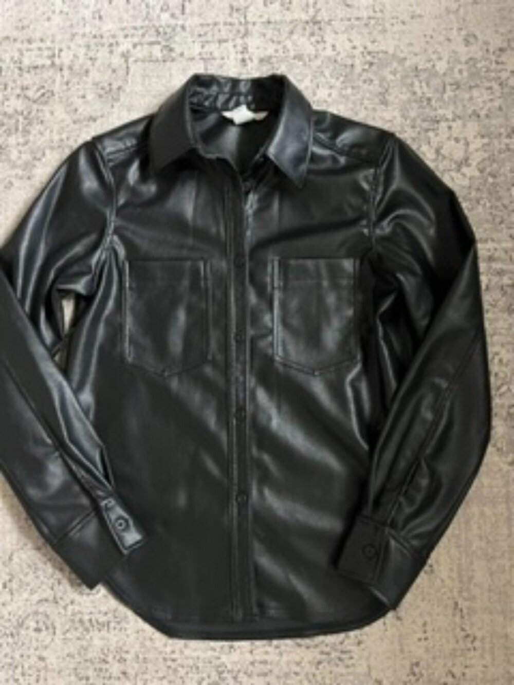 🧡3/$15  H&M Black Faux Leather Shirt Jacket Women's XS
